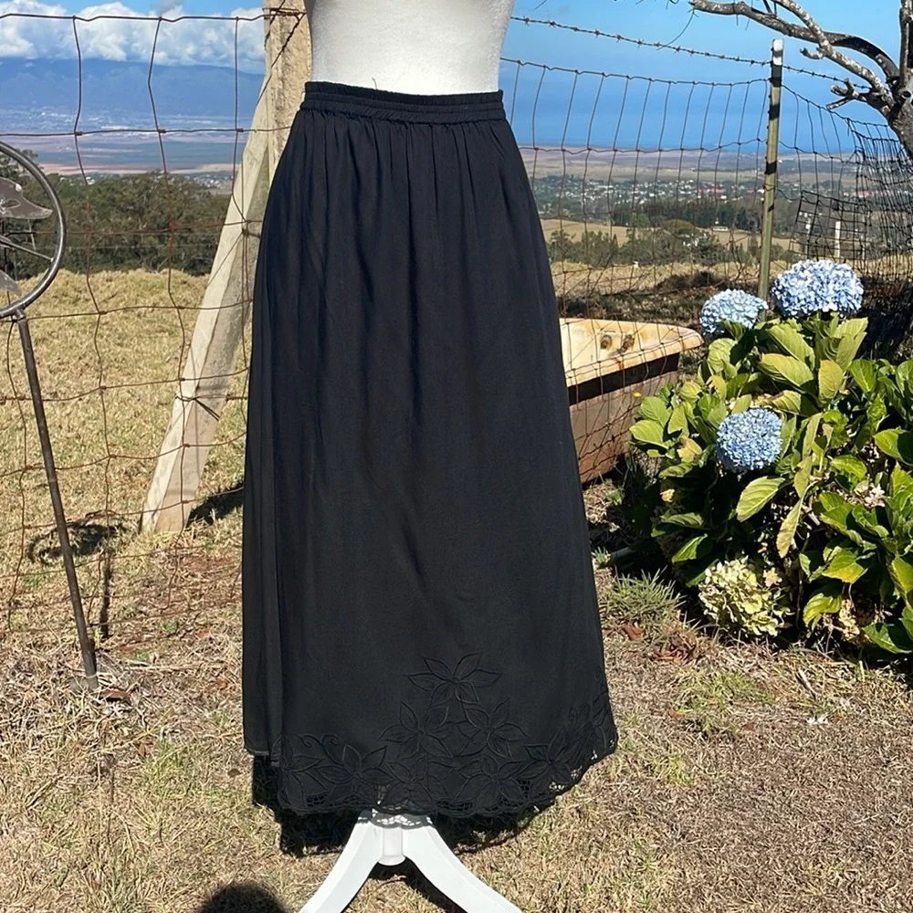 VTG Y2k Jane Ashley Black CottageCore Battenberg embroidered Skirt Set  XL - Picture 7 of 9